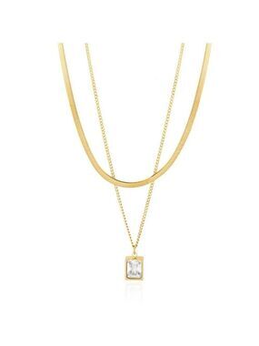 18K Gold Plated Stainless Steel Double Cable and Flat Snake Chain Necklace